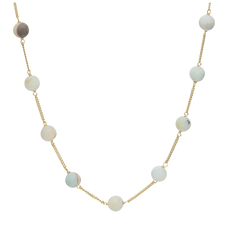 Load image into Gallery viewer, Tranquility Necklace handcrafted in Sterling Silver and finished with an 18 Gold.  This necklace with seven Amazonite gemstones exudes soothing tranquillity making this exquisite necklace great for everyday wear or as that finishing touch to your outfit.