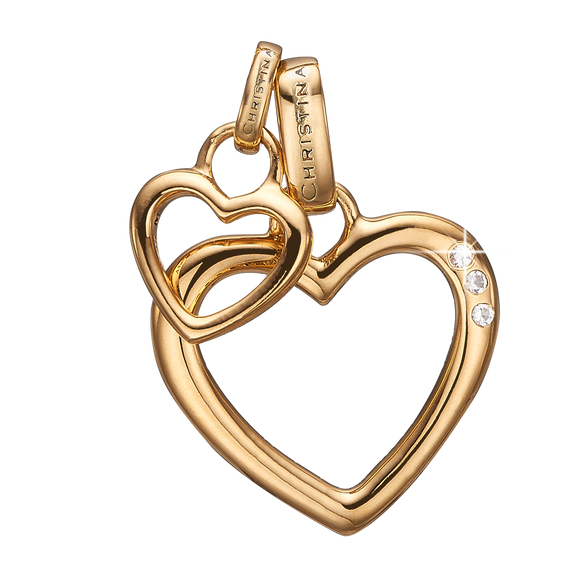 Open Mother Hearts Pendant Gold with Gemstones