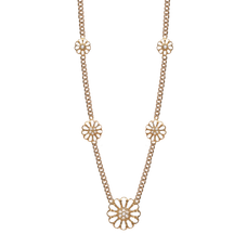 Load image into Gallery viewer, Necklace with five Marguerite Flowers with Hand Set Genuine Topaz Stones, hand made in 925 Sterling Silver and finished with an 18ct Gold Plating