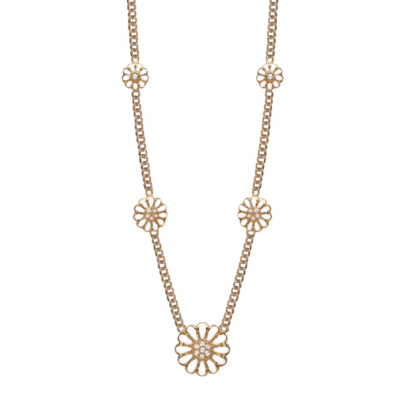 Necklace with five Marguerite Flowers with Hand Set Genuine Topaz Stones, hand made in 925 Sterling Silver and finished with an 18ct Gold Plating