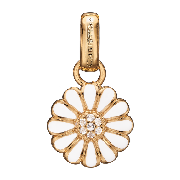 Small Marguerite Pendant Gold and White with Gemstones
