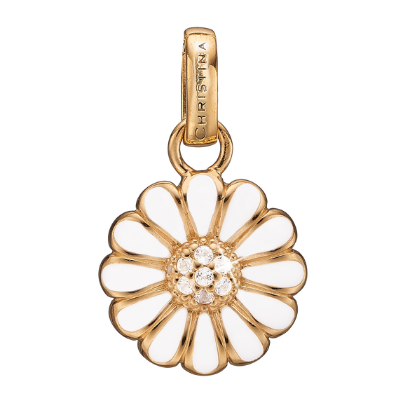 Marguerite Pendant Gold and White with Gemstones