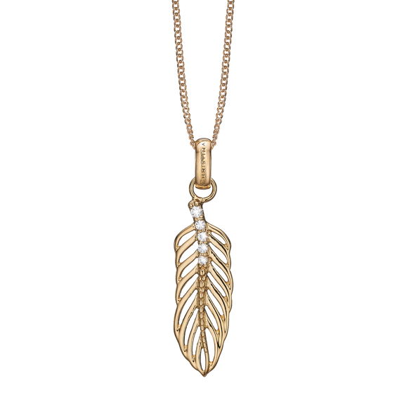 Large Topaz Feather Necklace Gold with Gemstones