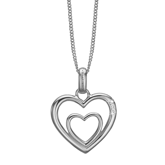 Two Open Hearts Necklace Silver with Gemstones