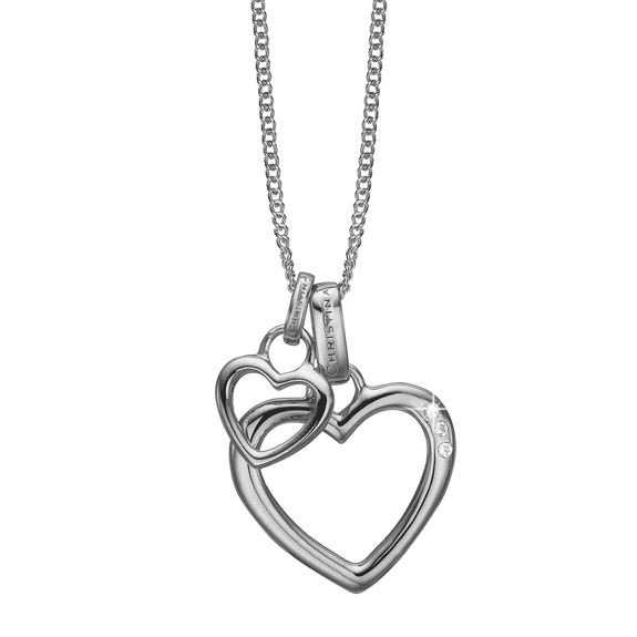 Open Mother Hearts Necklace Silver with Gemstones