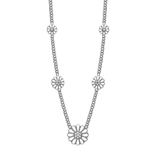 Load image into Gallery viewer, Necklace with five Marguerite Flowers with Hand Set Genuine Topaz Stones, hand made in 925 Sterling Silver and finished with Rhodium Plating