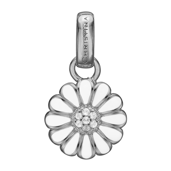 Small Marguerite Pendant Silver and White with Gemstones