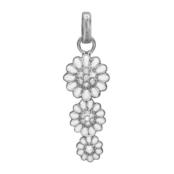 Triple Marguerite Pendant Silver and White with Gemstones