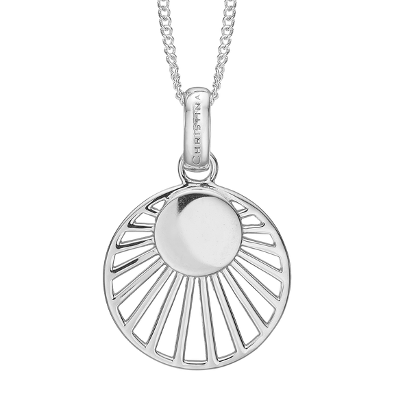 Sunset Pendant with Chain Necklace Handcrafted in Sterling Silver. Choose the Pendant on its own or with a choice of two lengths of Necklaces. The Necklaces come in two adjustable sizes, a 55cm that can be adjusted down to 40cm and a 90cm that can be adjusted down to 70cm.