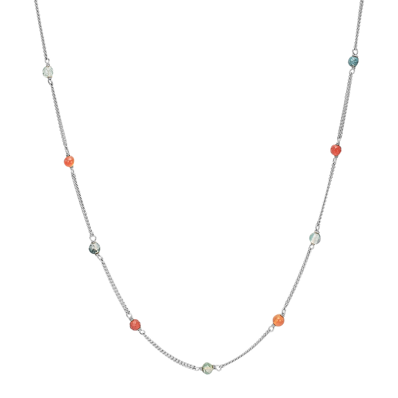 Terrestral Necklace Handcrafted in Sterling Silver. The Carnelian & Moss Agate gemstones have that special earthy tones that are sure to get you noticed.  An exquisite necklace, that is a truly luxurious addition to any jewellery collection and perfect to wear at any occasion.