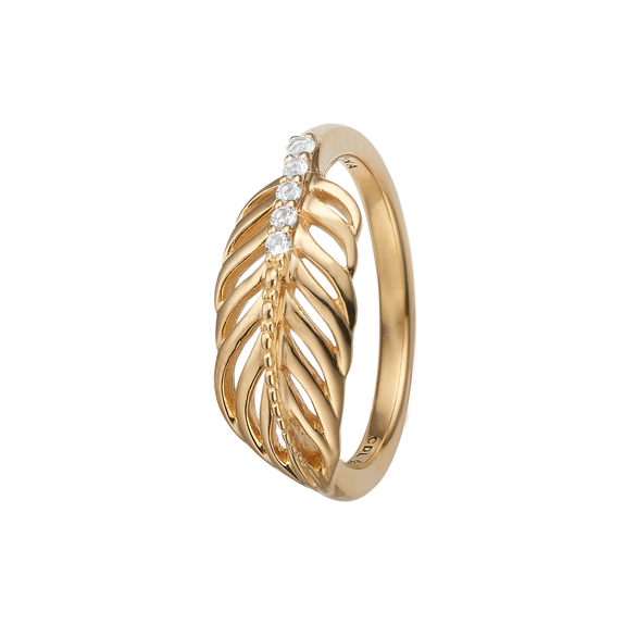 Feather Handcrafted Ring in Sterling Silver and available in Gold or a Silver Finish with Gemstones