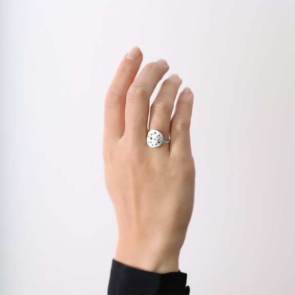 The Moon Handcrafted Ring in Sterling Silver and available in Gold or a Silver Finish with Gemstones