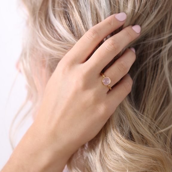 Pink Chalcedony Ring handcrafted in Sterling Silver and available in Gold or a Silver Finish