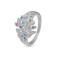 Load image into Gallery viewer, Peacock Ring handcrafted in Sterling Silver and finished with a Rhodium plating