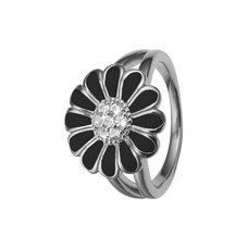 Load image into Gallery viewer, Large Daisy - Black Handcrafted Ring in Sterling Silver and available in Gold or a Silver Finish and Black with Gemstones