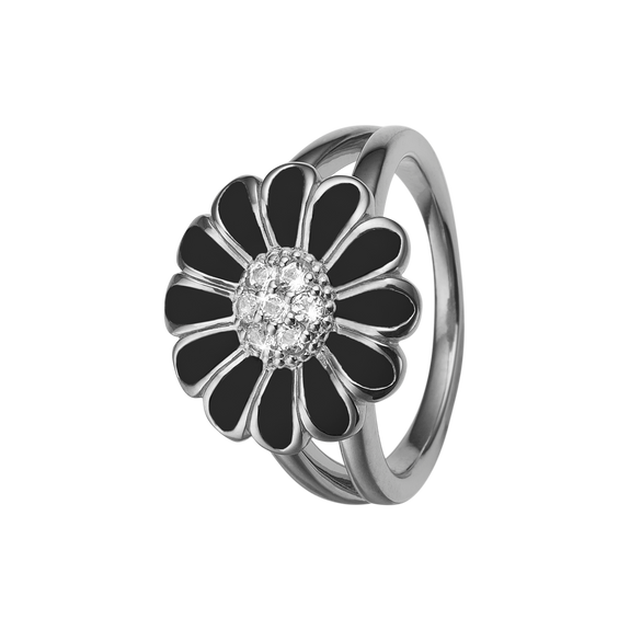 Large Daisy - Black Handcrafted Ring in Sterling Silver and available in Gold or a Silver Finish and Black with Gemstones