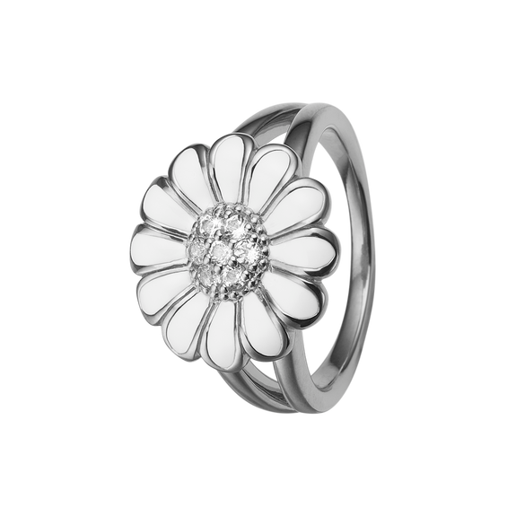 Large Daisy - White Handcrafted Ring in Sterling Silver and available in Gold or a Silver Finish and White with Gemstones