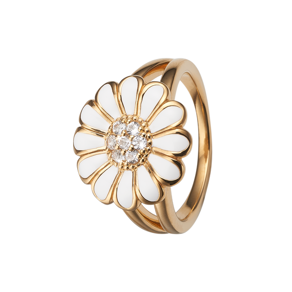 Large Daisy - White Handcrafted Ring in Sterling Silver and available in Gold or a Silver Finish and White with Gemstones