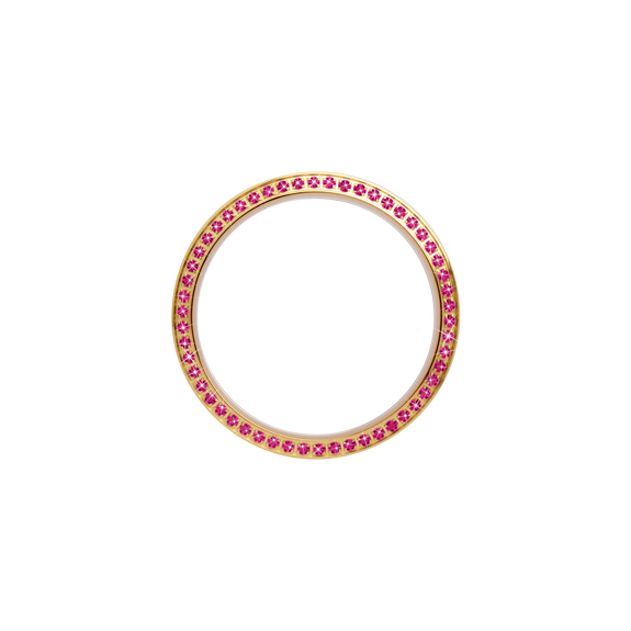 Gold, Serene Bezel, Bezel with Saphire Glass and Pink Gemstones