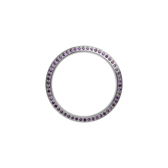 Silver, Serene Bezel, Bezel with Saphire Glass and Purple Gemstones